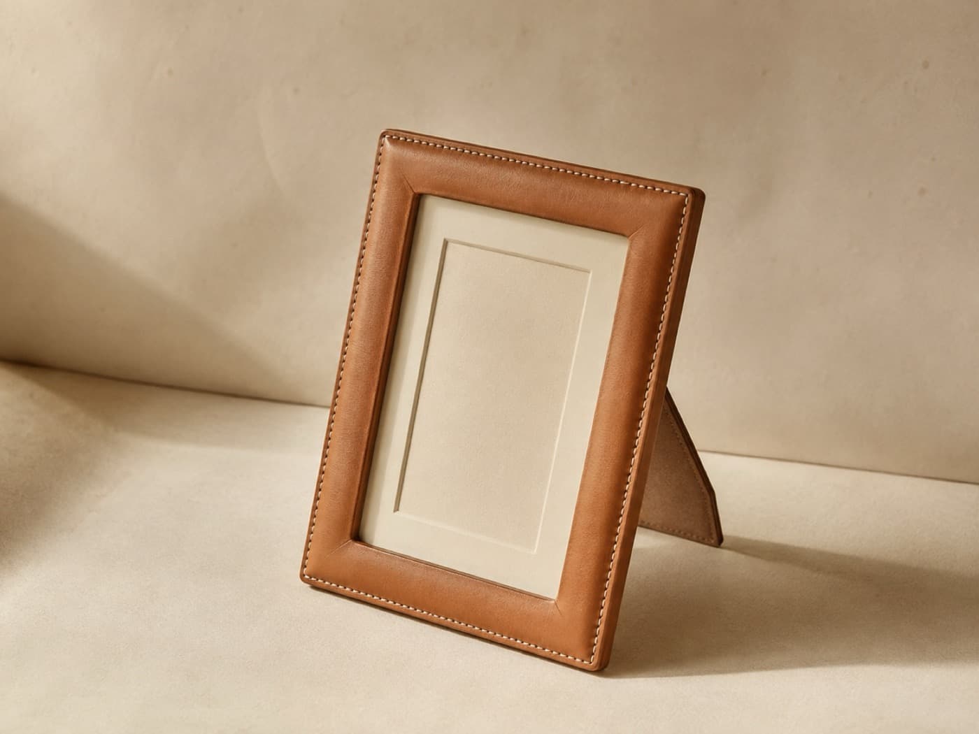 Picture Frame A5 — Leather wrapped over board, with a strut that folds flat. Glazing not included.