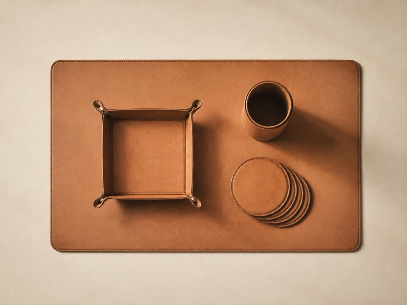 Desk Starter Set — an overhead arrangement of the pieces included in the set