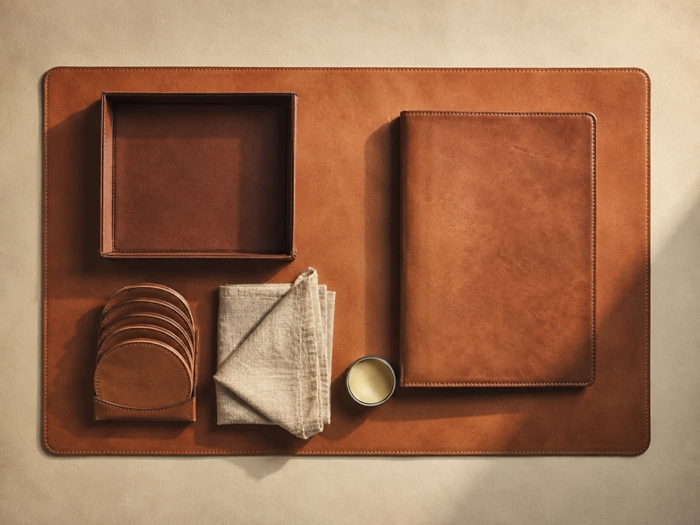 The Dressed Desk — an overhead arrangement of the pieces included in the set